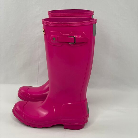 Hunter Original Kids Gloss Tall Wellington Rain Boots Pink Size Girls 6 Women 8 - Picture 4 of 13